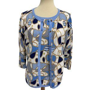 Passioni Women's Multi-Blue Button Up Sweater With Short Sleeve Blouse Size M
